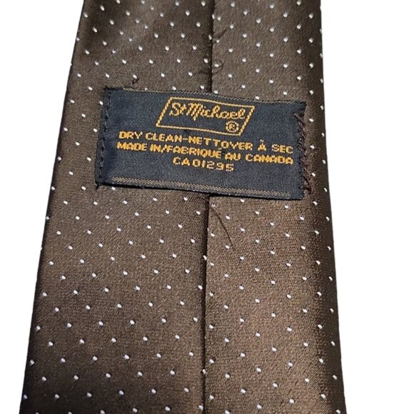 Vintage 70s 100% Polyester Brown Dots Mens Necktie - Picture 3 of 4